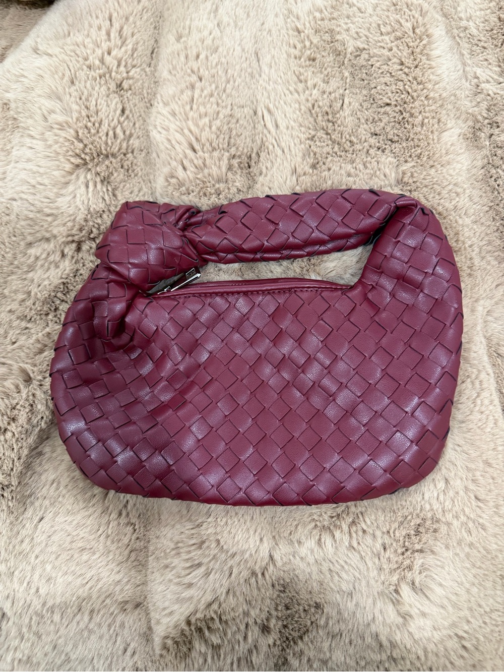 Amazon Woven Knot-Handle Mini Bag in Burgundy